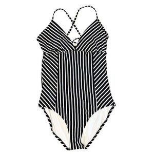 Land’s End black & white striped one piece Swimsuit 8